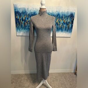 Long Sleeve Bodycon Turtleneck Dress - Ion Grey